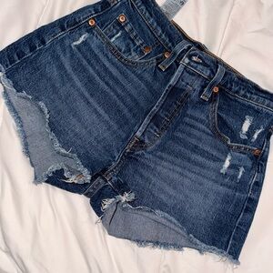 Levi's Dark Blue Distressed Denim Cutoff Shorts